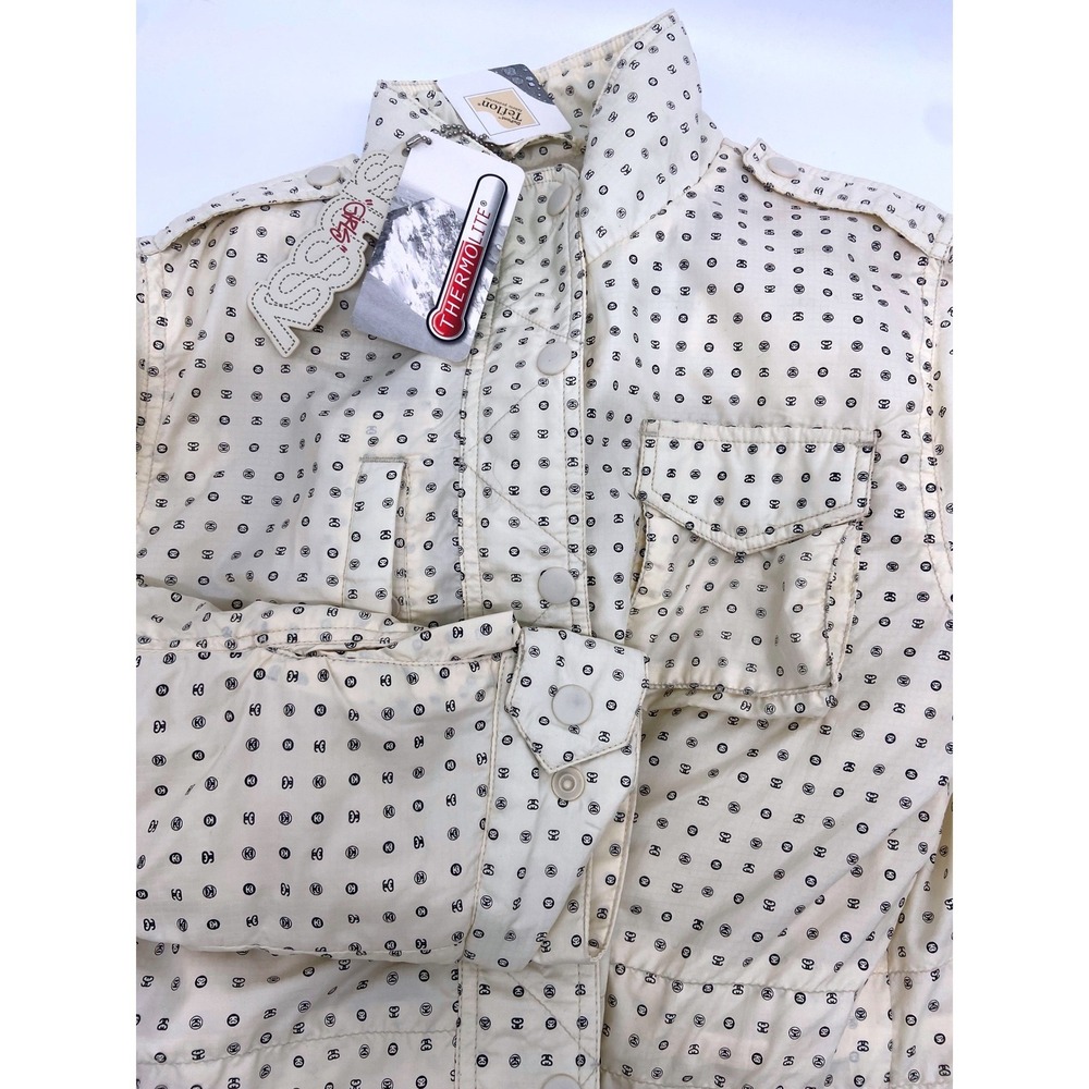 Stussy Girls Cream Logo Print Thermolite Teflon Field Jacket Kids Small NWT